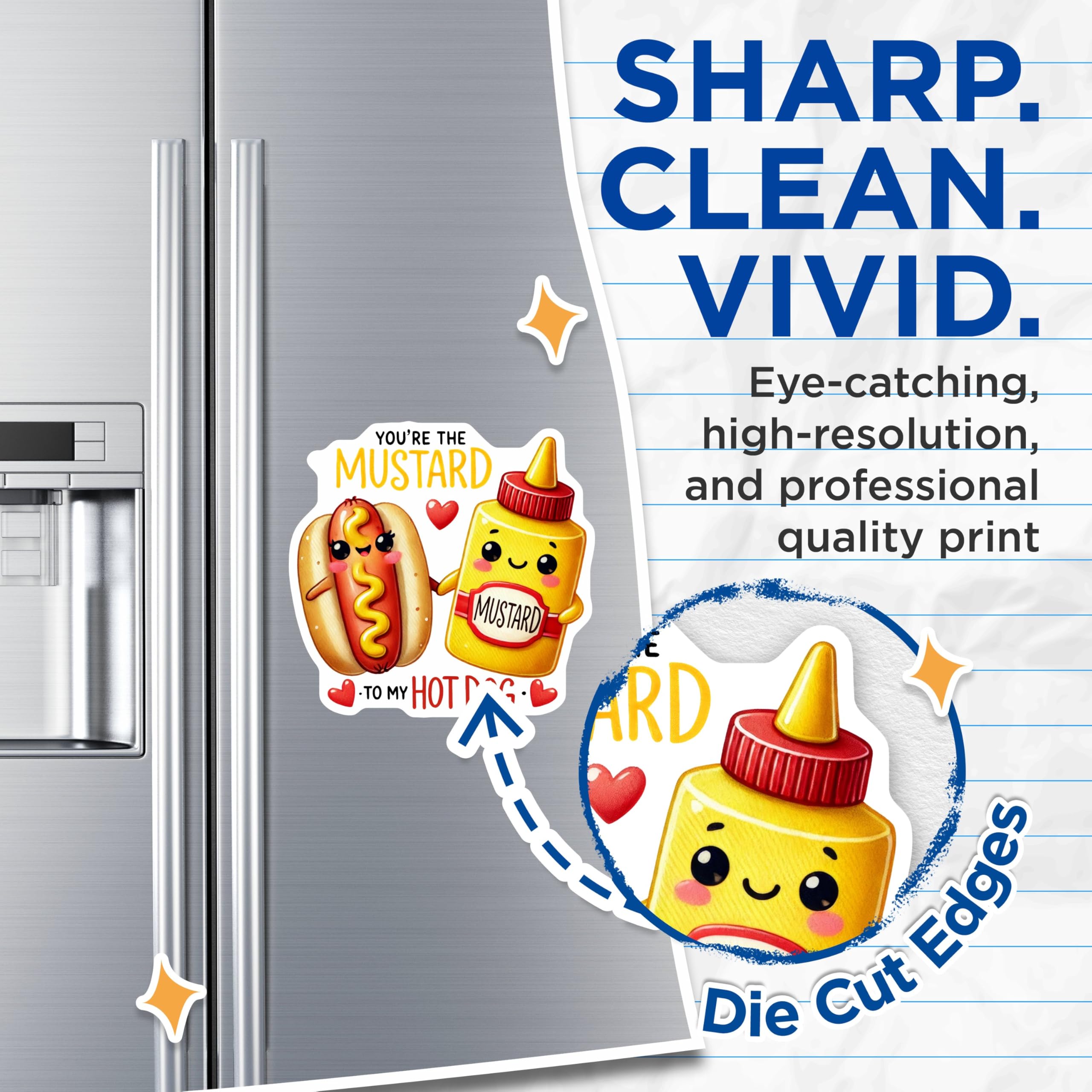 (2 Pack) Cute Hot Dog and Mustard Magnets - Adorable Kitchen Decor - for Food Lovers - 5" On Longest Side - for Cars, Refrigerators, Toolboxes, Lockers - Made in USA BMCS3534