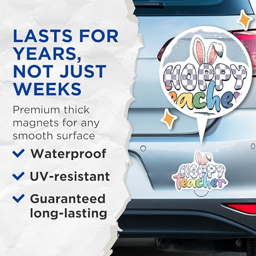 (2 Pack) Hoppy Teacher Magnets - Bunny Ear Teacher Decor - Classroom Decoration - 5" On Longest Side - for Cars, Fridges, Toolboxes - Made in USA - MAG8151