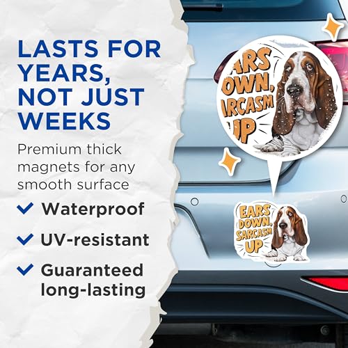 (2 Pack) Ears Down Sarcasm Up Magnets Magnets - Humor Decor - 5" On Longest Side - Made in USA - Sticks to Refrigerators & Metal Surfaces - MAG8516