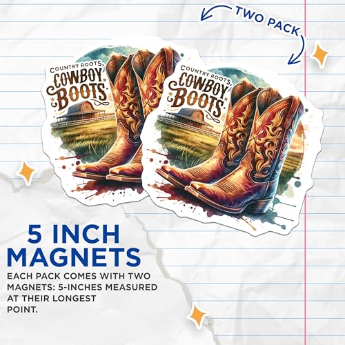 (2 Pack) Cowboy Boots Magnets - Rustic Western Decor - Farmhouse Kitchen Magnets - 5" On Longest Side - for Cars, Fridges, Toolboxes - Made in USA - MAG6824