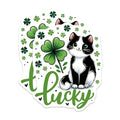 (2 Pack) Lucky Cat Stickers - Clover Cat - St. Patrick's Day for Laptops Water Bottles - 5" On Longest Side - Sticks to Smooth Flat Surfaces - Made in USA - BMCS8097