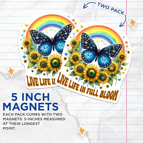 (2 Pack) Sunflowers and Rainbow Decor Magnet - 5" On Longest Side - Sticks to Smooth Flat Surfaces - Made in USA - MAG9745