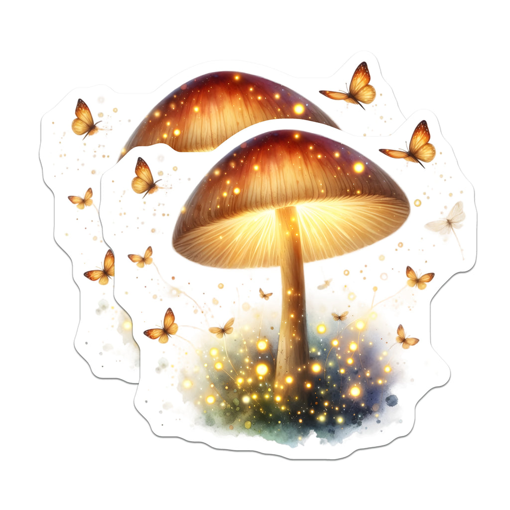 (2 Pack) Glowing Mushroom Magnets - Enchanted Forest Decor - Woodland Butterfly Art - Whimsical Fairycore Magnet - 5 Inches On Longest Side - Thick Durable Magnet - Made in USA - MAG38231