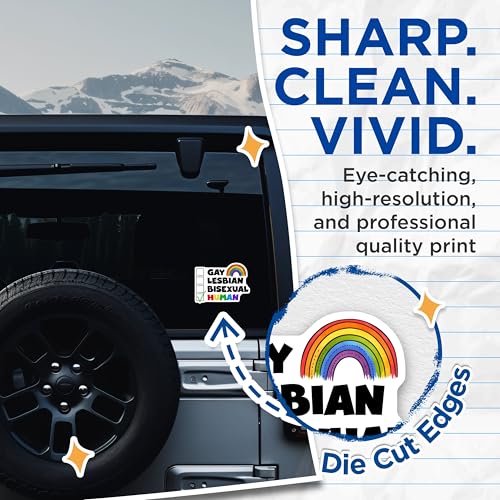(2 Pack) Human Rights Stickers - LGBTQ+ Pride - Equality Love Inclusion Rainbow for Water Bottle - Laptop - Car - 5" On Longest Side - Sticks to Smooth Flat Surfaces - Made in USA - BMCS8281