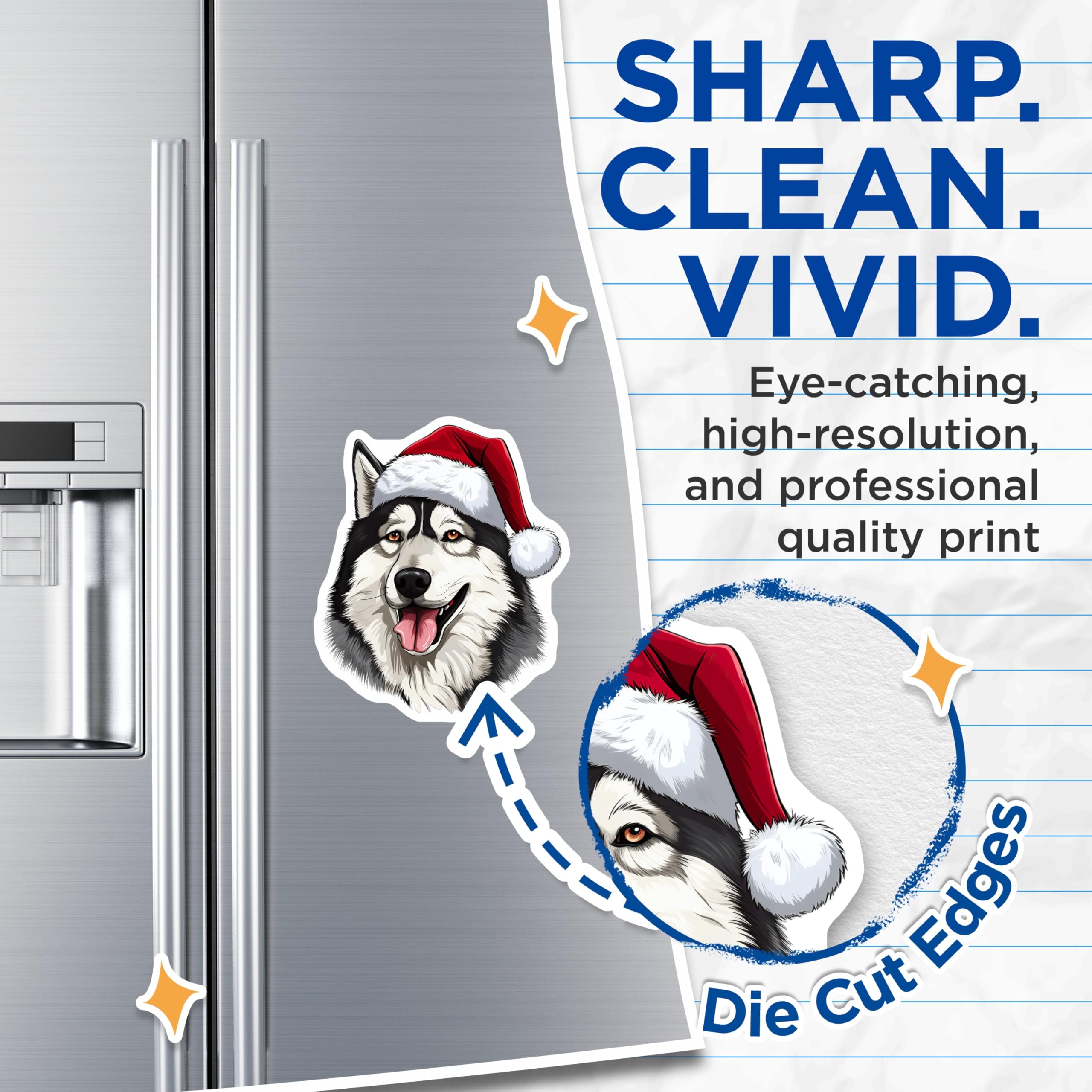 (2 Pack) Christmas Husky Magnets - Santa Hat Dog Decor - Holiday Refrigerator Art for Dog Lovers - 5 Inches On Longest Side - Thick Durable Magnet - Made in USA - MAG30527
