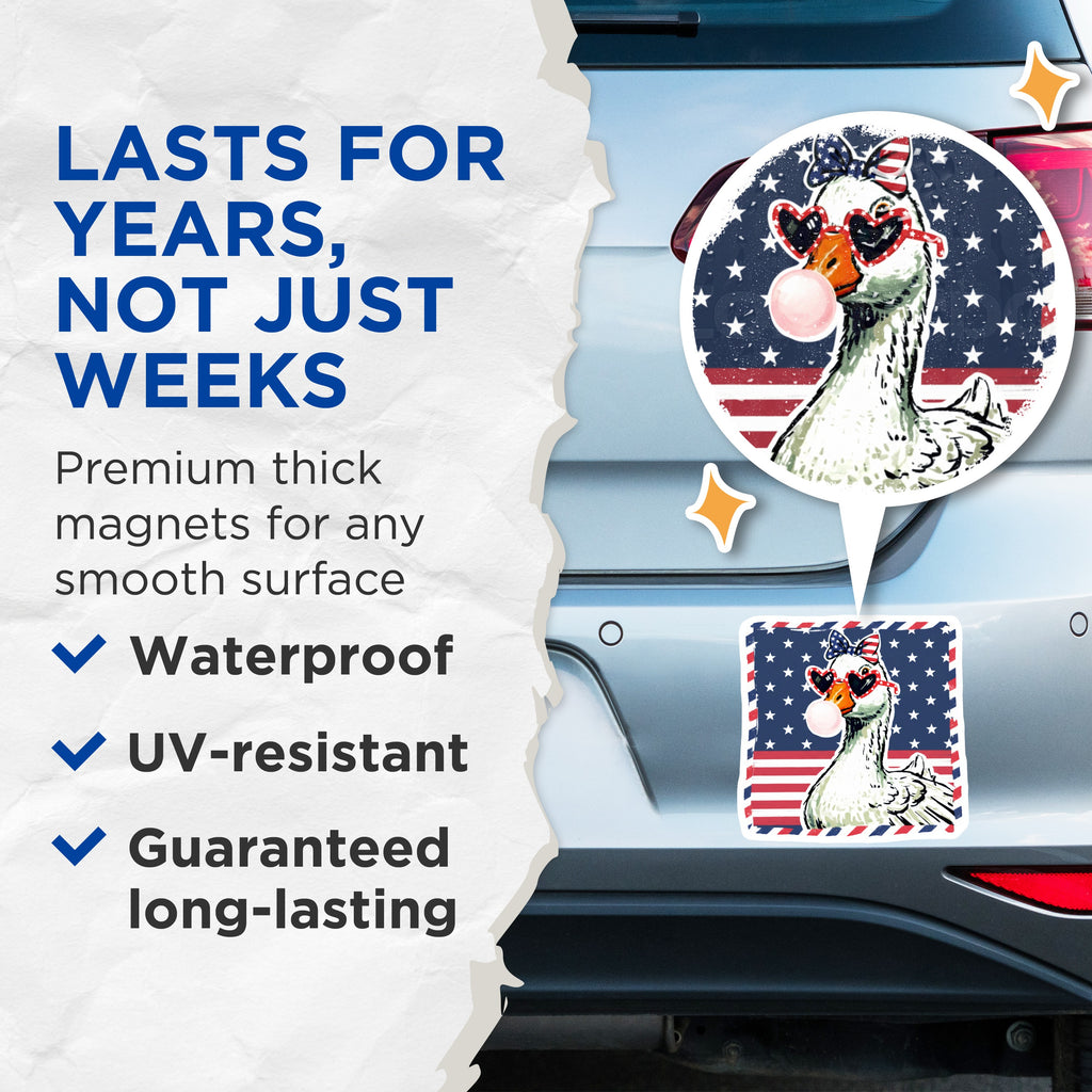 (2 Pack) Patriotic Goose Magnets - American Flag Animal Decor - Funny 4th of July Refrigerator Art - 5 Inches On Longest Side - Thick Durable Magnet - Made in USA - MAG36121