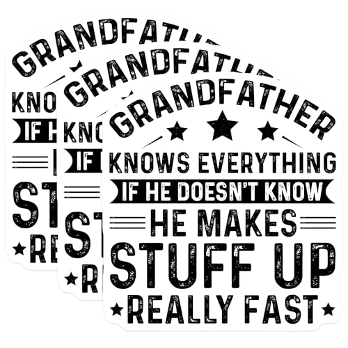 (3 Pack) Grandfather Decals - Funny Grandpa - Know Everything Laptop Decal - 3 Inches On Longest Side - Easy Peel & Apply - Made in USA - 3MCS4863