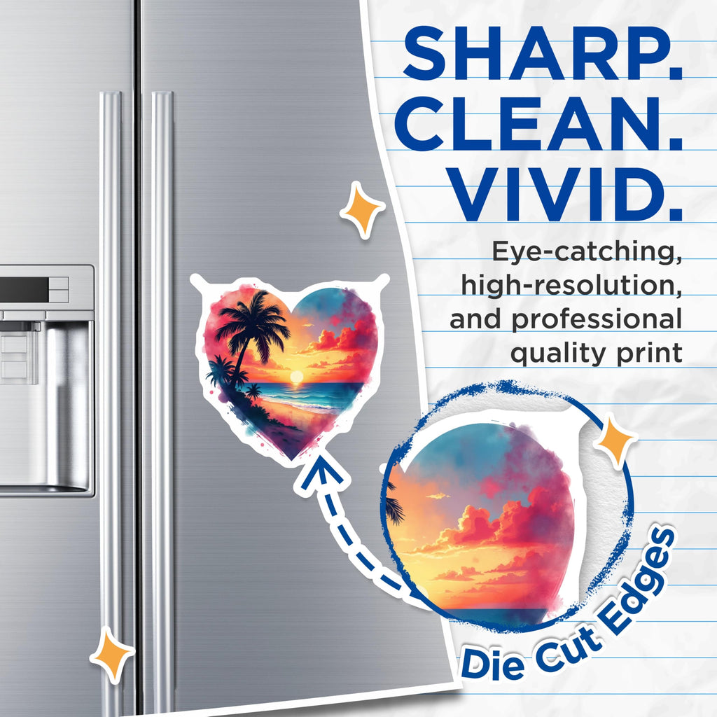 (2 Pack) Sunset Beach Magnets - Heart Ocean Scene - Palm Tree Refrigerator Decor - 5 Inches On Longest Side - Thick Durable Magnet - Made in USA - MAG25286
