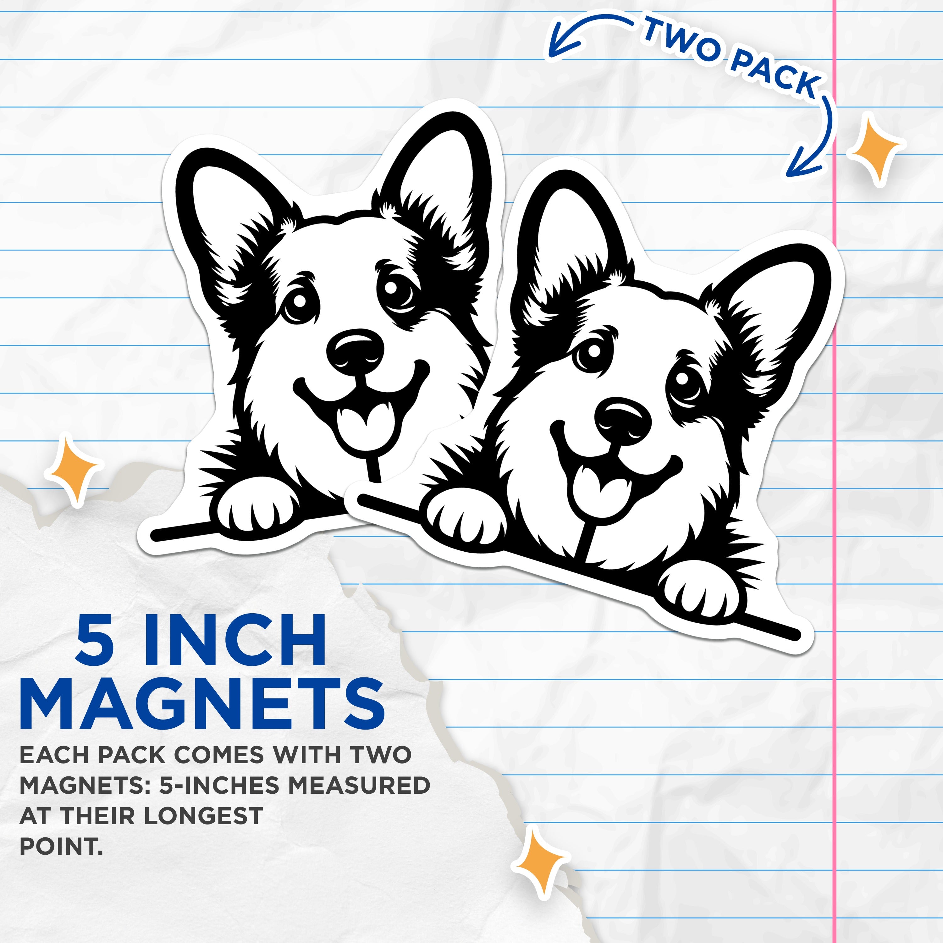 (2 Pack) Corgi Dog Magnets - Cute Puppy Fridge Locker Decor - Pet Owner Animal Lover Accent - 5 Inches On Longest Side - Thick Durable Magnet - Made in USA - MAG38836