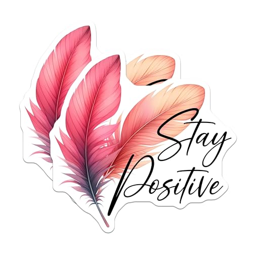 (2 Pack) Stay Positive Stickers - Inspirational Quote - Feather Design Decals - 5" On Longest Side - Sticks to Smooth Flat Surfaces - Made in USA - BMCS7543