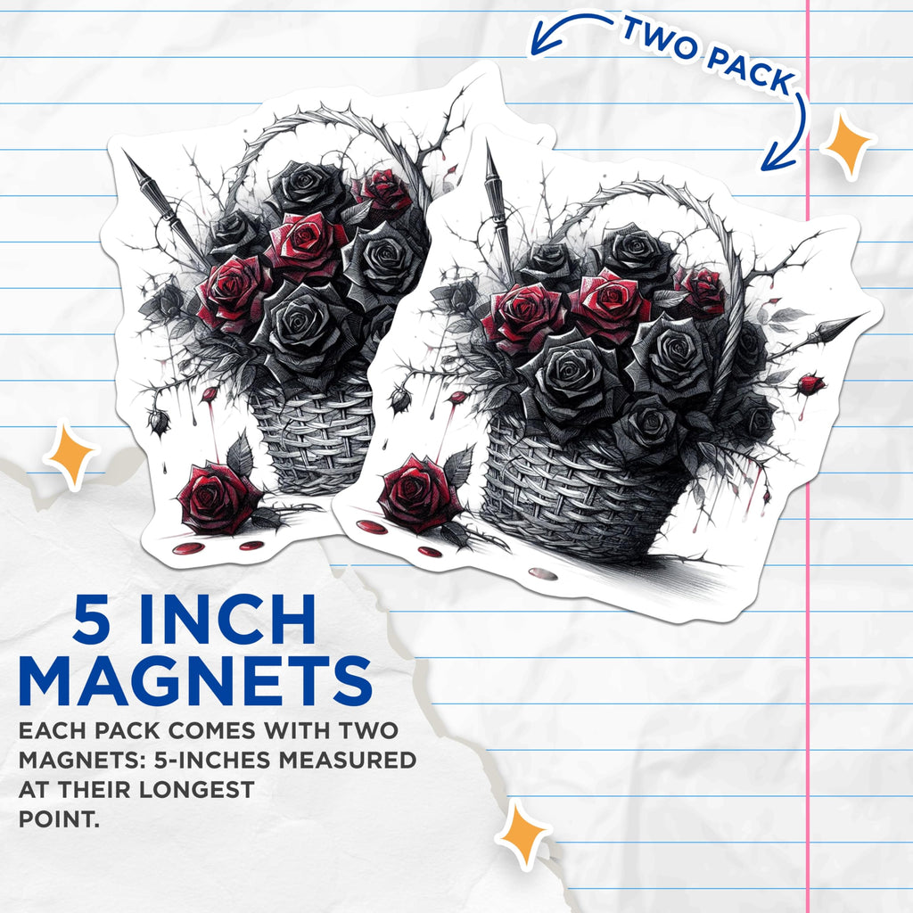 (2 Pack) Gothic Rose Magnets - Dark Floral Design - Spooky Home Decor - 5" On Longest Side - Premium Magnet - for Cars, Refrigerators, Toolboxes, Lockers - Made in USA - MAG15877
