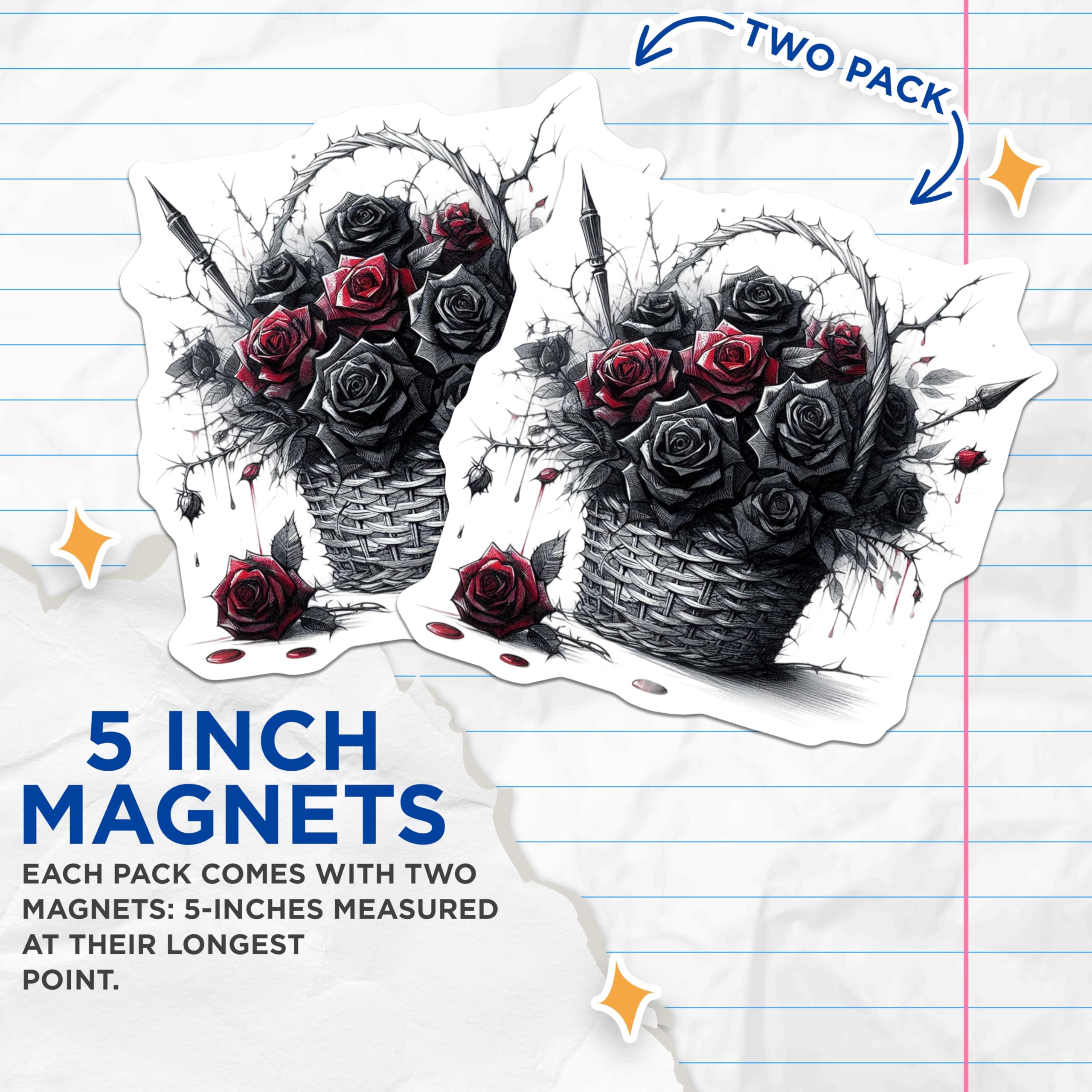 (2 Pack) Gothic Rose Magnets - Dark Floral Design - Spooky Home Decor - 5" On Longest Side - Premium Magnet - for Cars, Refrigerators, Toolboxes, Lockers - Made in USA - MAG15877