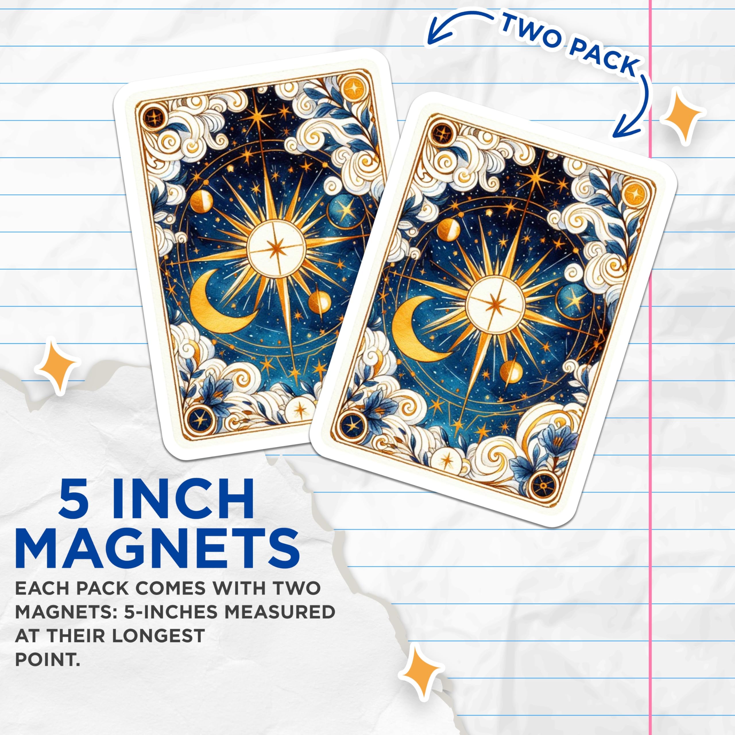 (2 Pack) Celestial Magnets - Sun Moon Stars Art - Cosmic Home Decor - 5" On Longest Side - Premium Magnet - for Cars, Refrigerators, Toolboxes, Lockers - Made in USA - MAG15656
