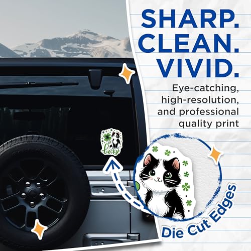 (2 Pack) Lucky Cat Stickers - Clover Cat - St. Patrick's Day for Laptops Water Bottles - 5" On Longest Side - Sticks to Smooth Flat Surfaces - Made in USA - BMCS8097