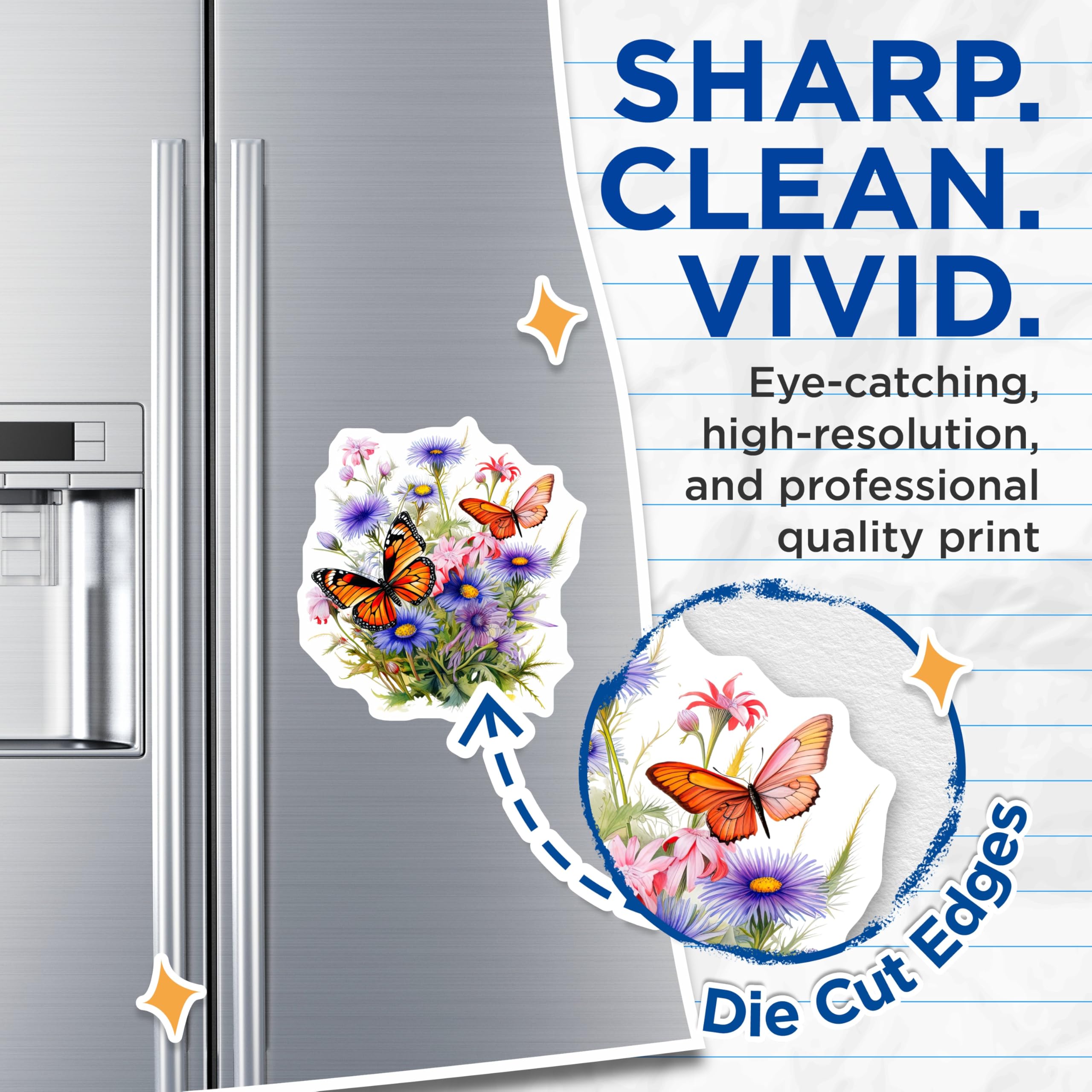 (2 Pack) Butterfly Floral Magnets - Flower Garden Decor - Decorative Refrigerator Magnets - 5" On Longest Side - Premium Magnet - for Cars, Refrigerators, Toolboxes, Lockers - Made in USA - MAG14384