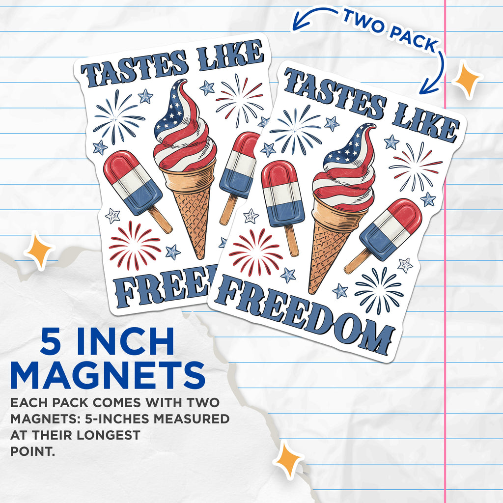 (2 Pack) Patriotic Magnets - Fourth of July Decorations - American Flag Ice Cream Popsicle - Summer Fridge Fun - USA Pride Kitchen Decor - 5" - Thick Durable Magnet - Made in USA - MAG39422