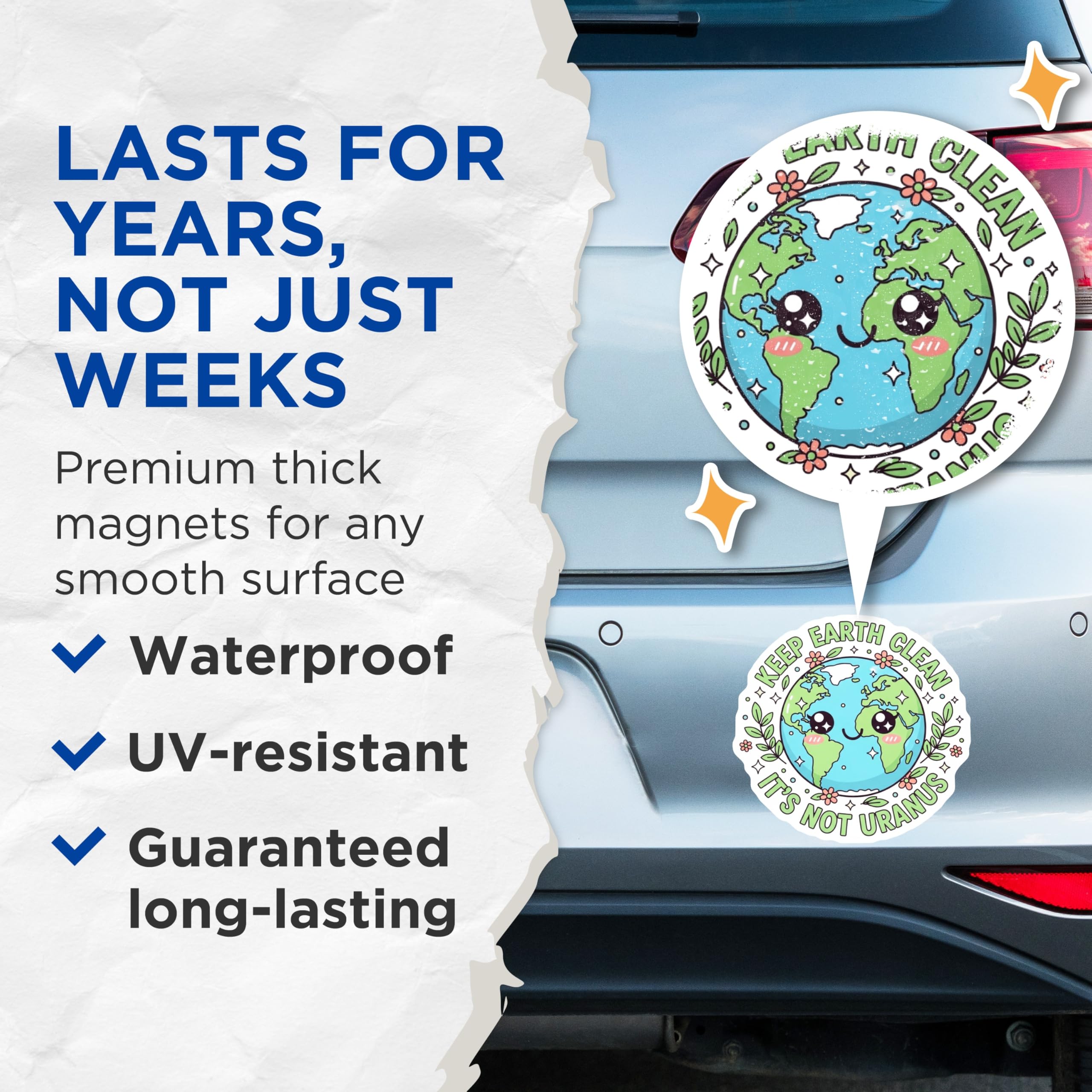 (2 Pack) Keep Earth Clean Magnets - Funny Environmental Planet Decor - Its Not Uranus Awareness Message - 5 Inches On Longest Side - Thick Durable Magnet - Made in USA - MAG22897