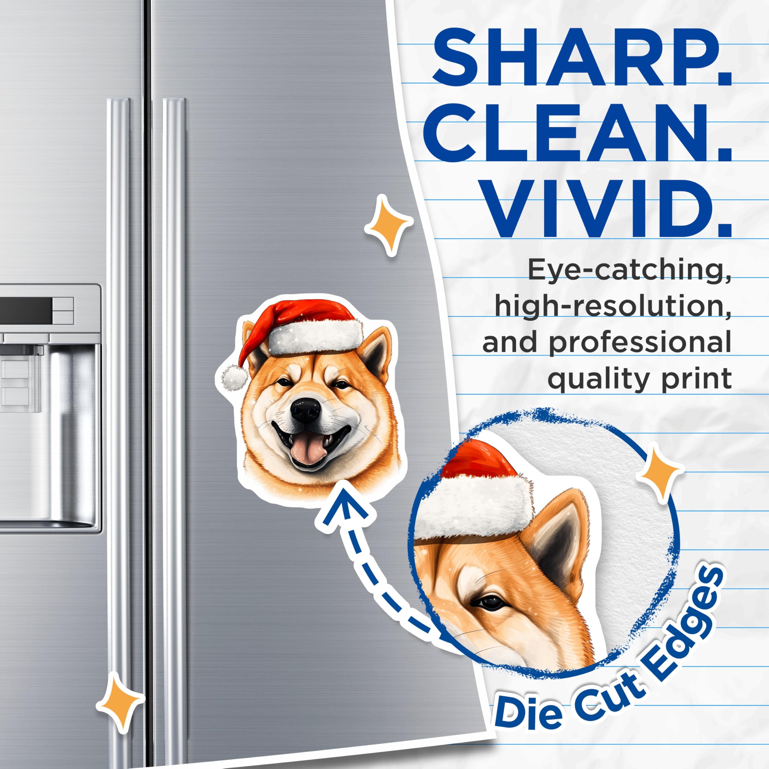 (2 Pack) Shiba Inu Christmas Magnets - Cute Dog Holiday Decor - Festive Refrigerator Accent - 5 Inches On Longest Side - Thick Durable Magnet - Made in USA - MAG26801