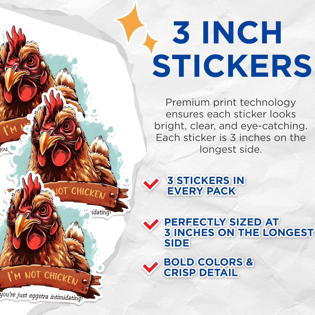 (3 Pack) Chicken Decals - Funny Chicken - Laptop Decals - 3 Inches On Longest Side - Easy Peel & Apply - Made in USA - 3MCS1458