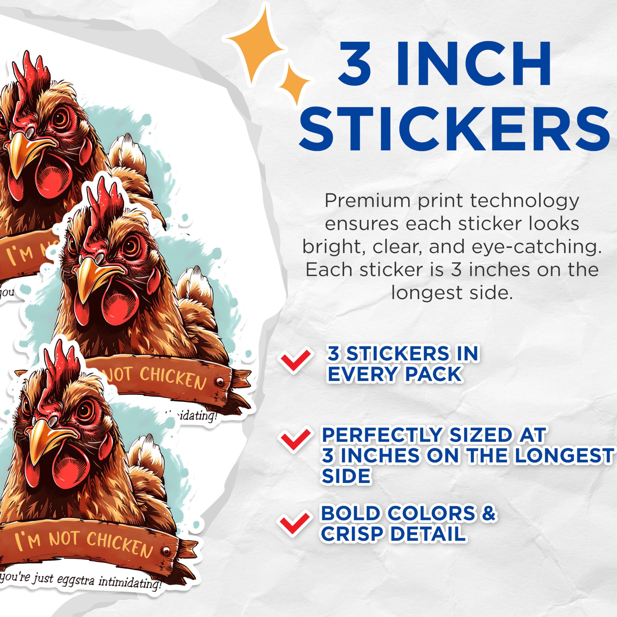 (3 Pack) Chicken Decals - Funny Chicken - Laptop Decals - 3 Inches On Longest Side - Easy Peel & Apply - Made in USA - 3MCS1458