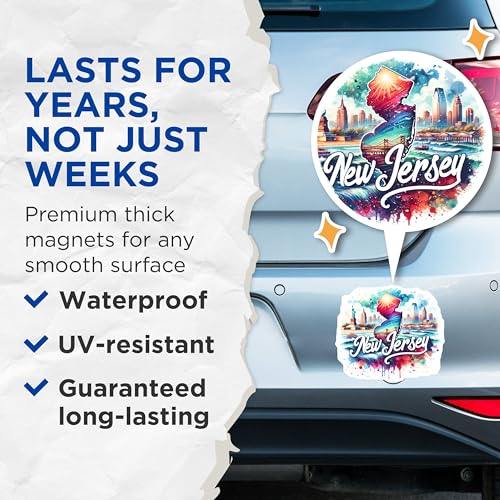 (2 Pack) New Jersey Magnets - State Souvenir - Travel Keepsake - USA Vacation Memento - 5" On Longest Side - for Cars, Fridges, Toolboxes - Made in USA - MAG6870