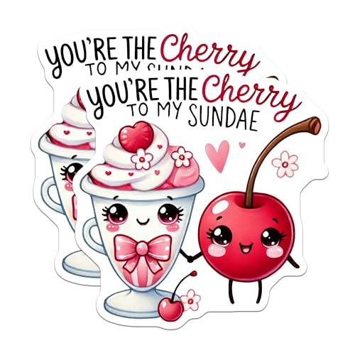 (2 Pack) Cherry to My Sundae Magnets - Cute Cherry Sundae - Romantic Kitchen - 5" On Longest Side - for Cars, Refrigerators, Toolboxes, Lockers - Made in USA BMCS3393