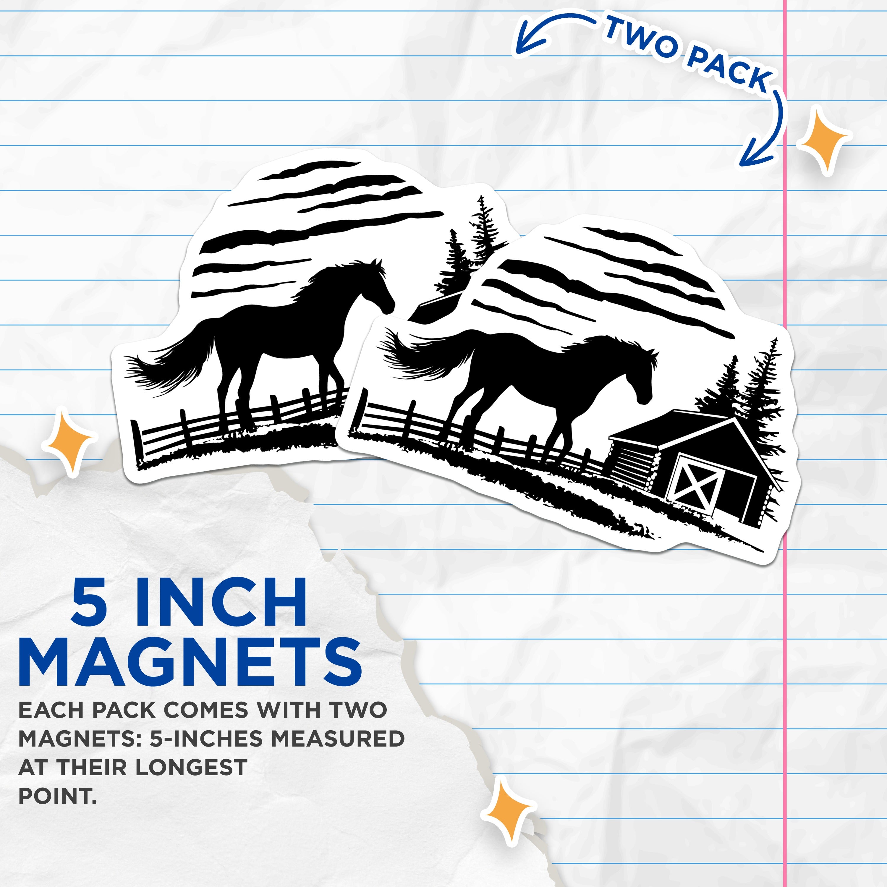 (2 Pack) Horse Silhouette Magnets - Rustic Farmhouse Decor - Equestrian Animal Lover - Countryside Refrigerator Accent - 5 Inches On Longest Side - Thick Durable Magnet - Made in USA - MAG36030