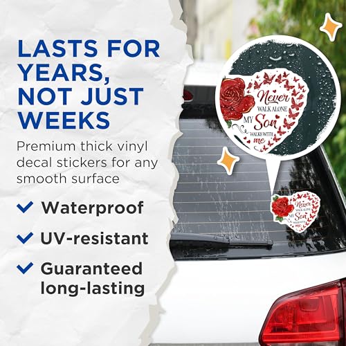 (2 Pack) Heart Shaped Rose Stickers - Motivational Quote Stickers - Son Inspiration Vinyl Decals - 5" On Longest Side - Sticks to Smooth Flat Surfaces - Made in USA - BMCS6135