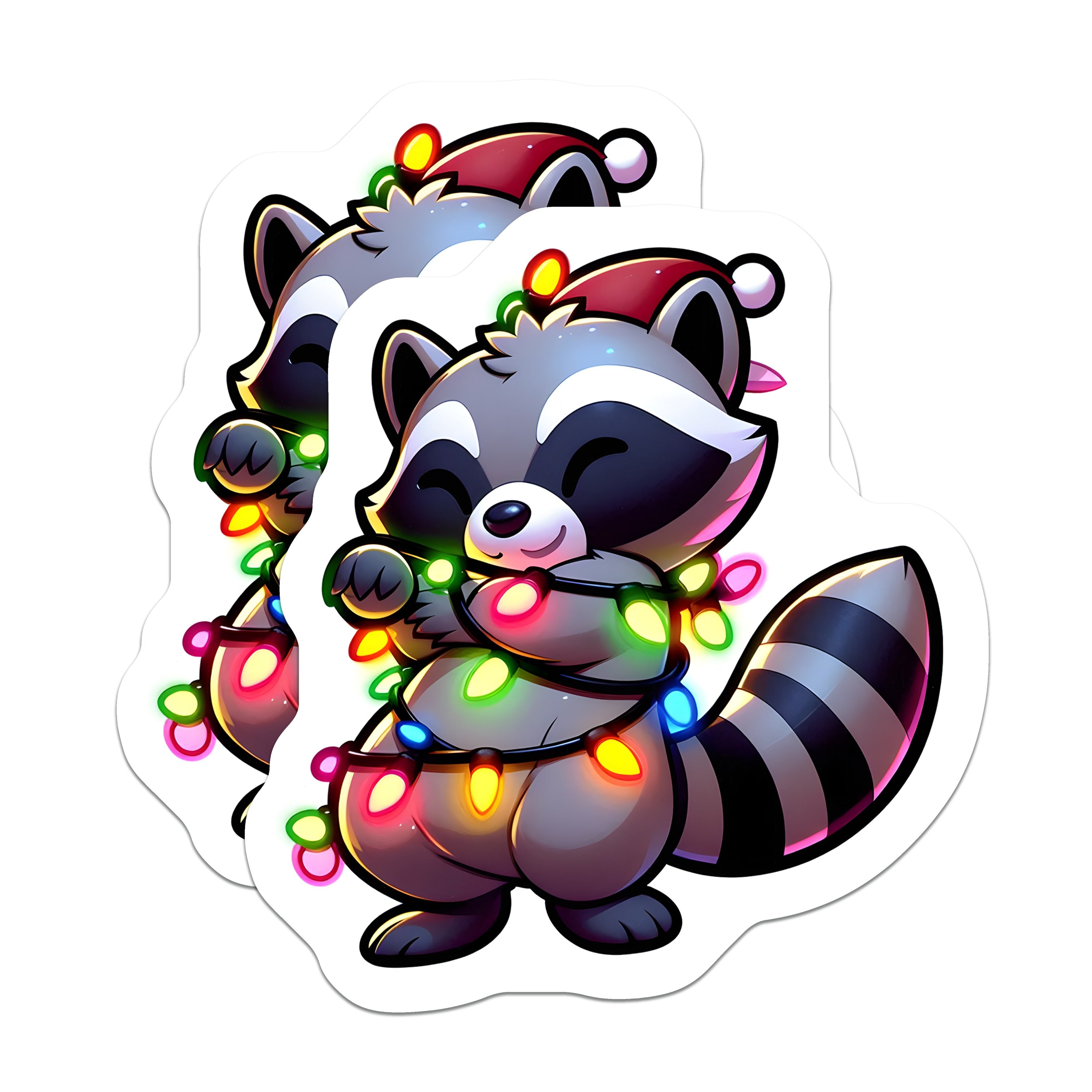 (2 Pack) Christmas Raccoon Magnets - Cute Holiday Animal Decor - Kawaii Festive Fridge Magnet - Winter Wonderland Critter - Stocking Stuffer - 5" - Thick Durable Magnet - Made in USA - MAG39178