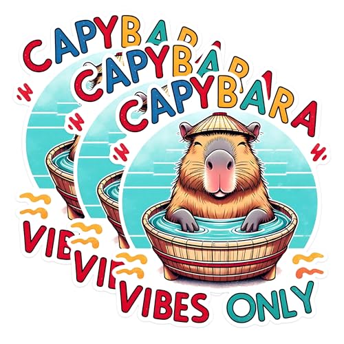 (3 Pack) Capybara Decals - Vibes Only - Laptop Decals - 3 Inches On Longest Side - Easy Peel & Apply - Made in USA - 3MCS1495