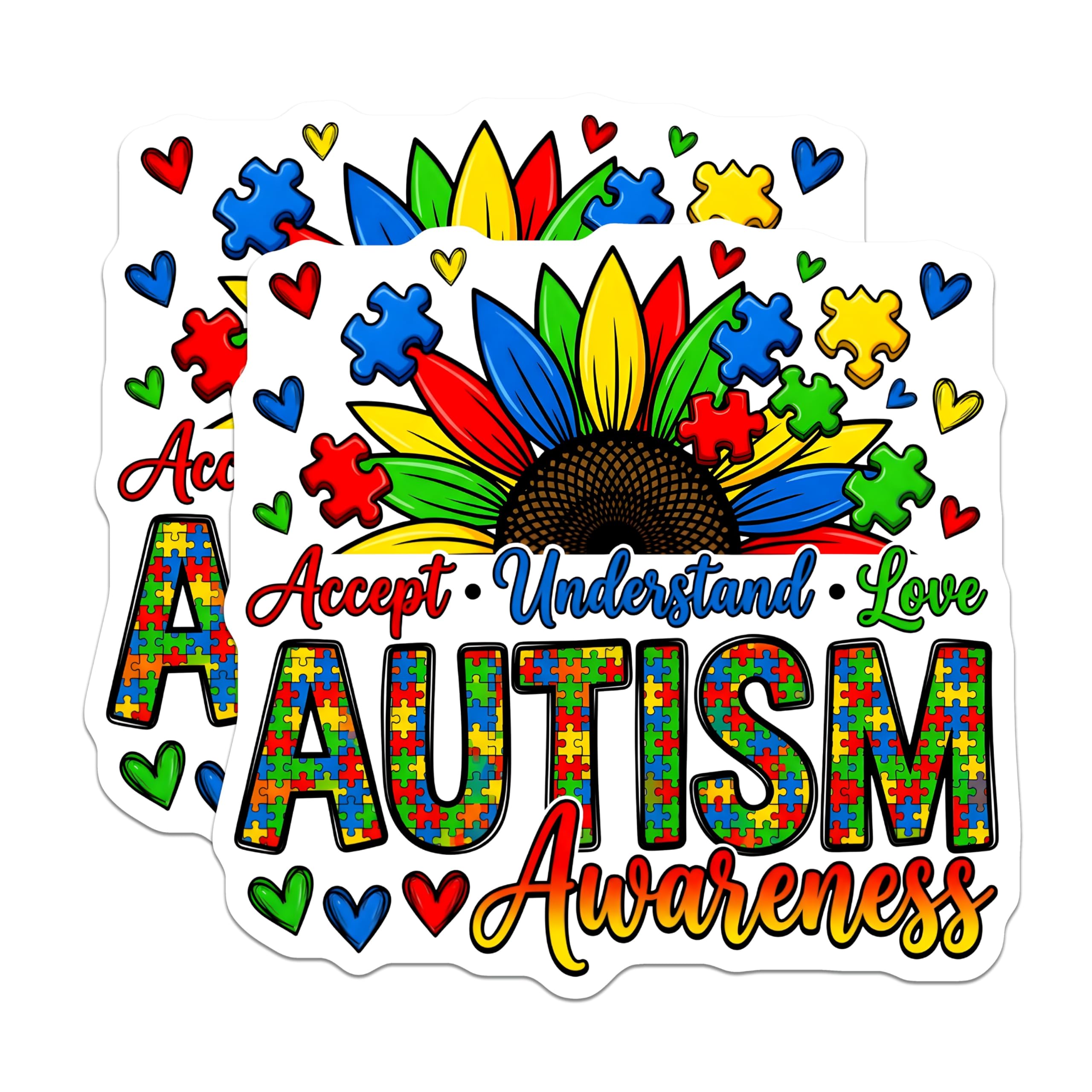 (2 Pack) Autism Awareness Magnets - Neurodiversity Support - Puzzle Piece Sunflower Advocate Decor - 5 Inches On Longest Side - Thick Durable Magnet - Made in USA - MAG30113