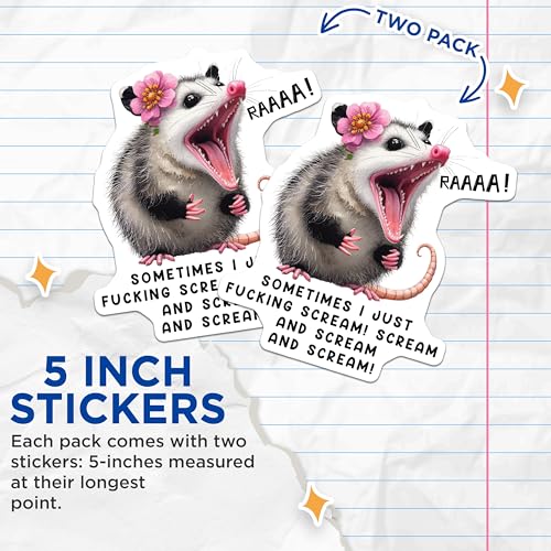 (2 Pack) Funny Possum Stickers - Sarcastic Possum - Animal Sticker for Laptop - 5" On Longest Side - Sticks to Smooth Flat Surfaces - Made in USA - BMCS5880