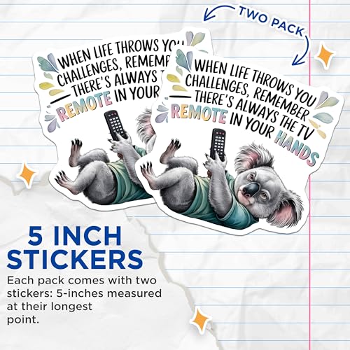 (2 Pack) Motivational Koala Stickers - Funny Animal Quotes - Cute Inspirational Sticker - 5" On Longest Side - Sticks to Smooth Flat Surfaces - Made in USA - BMCS6067