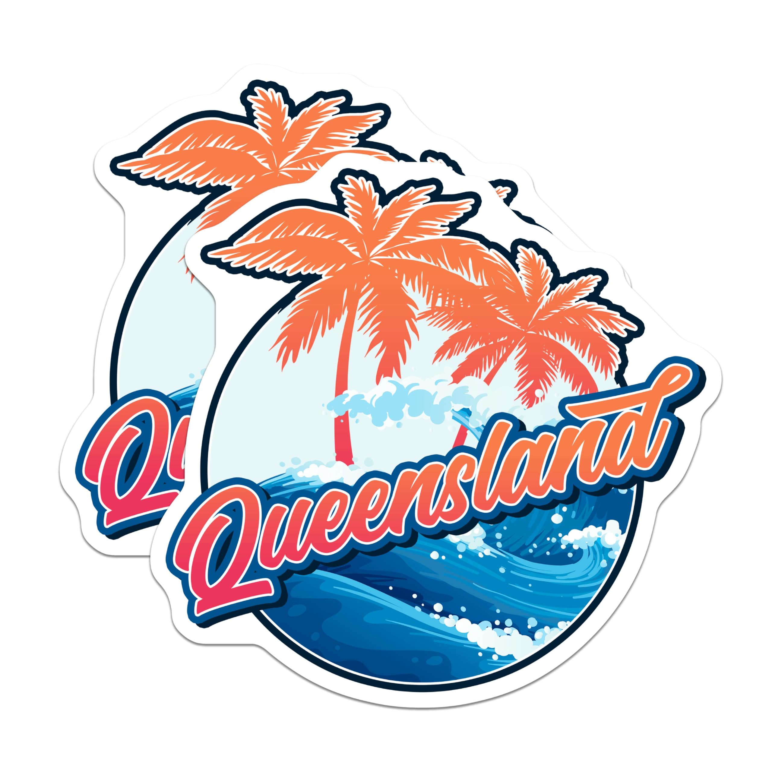 (2 Pack) Queensland Magnets - Vibrant Beach Scene - Palm Tree Ocean Waves - Australian Travel Souvenir - 5 Inches On Longest Side - Thick Durable Magnet - Made in USA - MAG19355