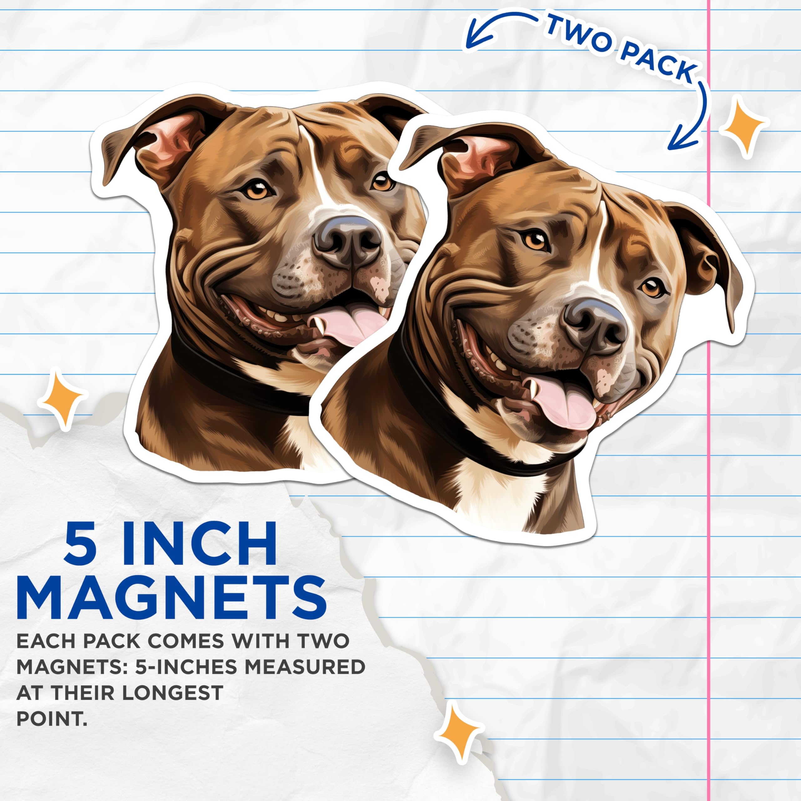 (2 Pack) Pitbull Magnets - Dog Lover Fridge Decor - Pet Parent Kitchen Accessory - Animal Enthusiast - 5 Inches On Longest Side - Thick Durable Magnet - Made in USA - MAG27931