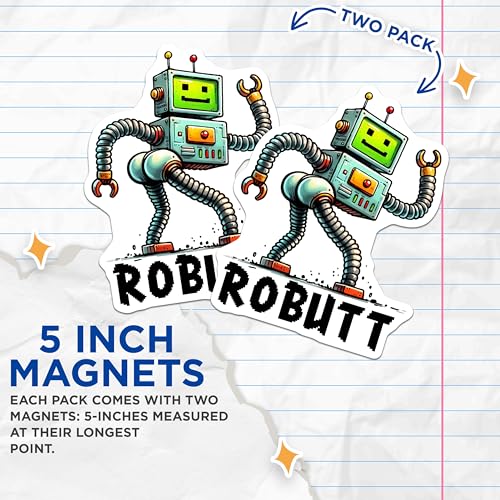 (2 Pack) Funny Robot Decor Magnet - 5" On Longest Side - Sticks to Smooth Flat Surfaces - Made in USA - MAG9688