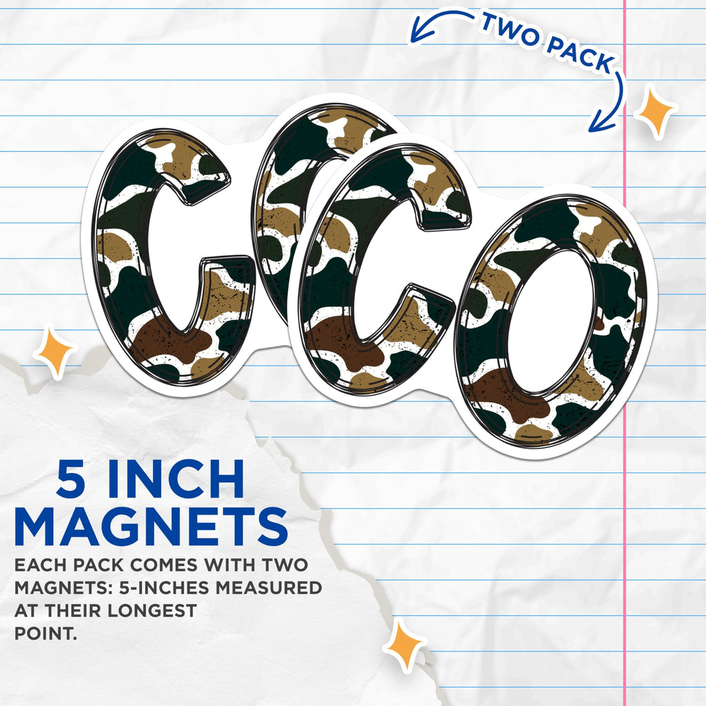 (2 Pack) Camouflage GO Magnets - Motivational Adventure Decor - Outdoor Enthusiast Style - 5 Inches On Longest Side - Thick Durable Magnet - Made in USA - MAG22025