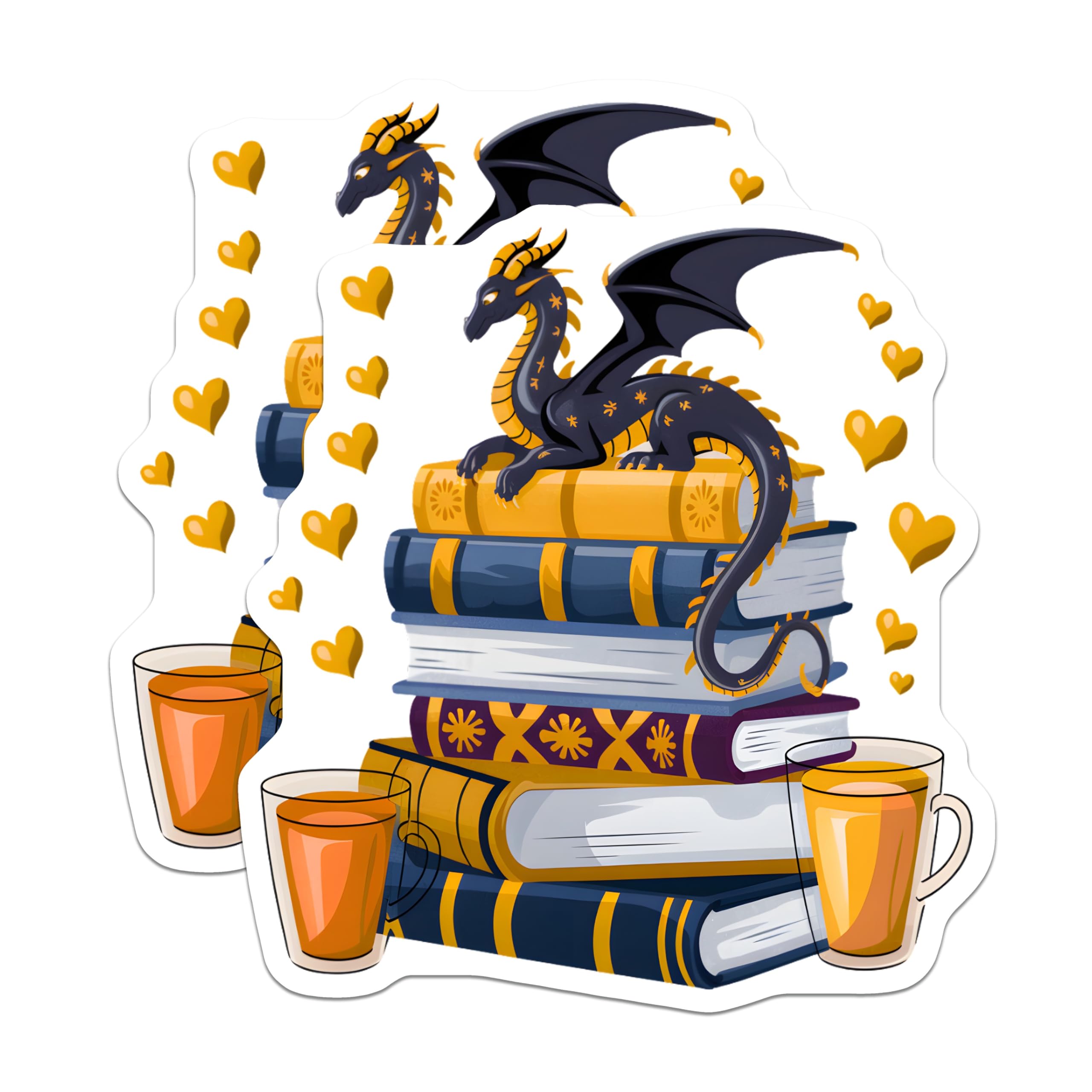 (2 Pack) Dragon Reading Books Stickers - Fantasy Literature Lover Decals - Cozy Bookish Aesthetic - Magical Creature Art - 5" On Longest Side - Sticks to Smooth Flat Surfaces - Made in USA - BMCS21754