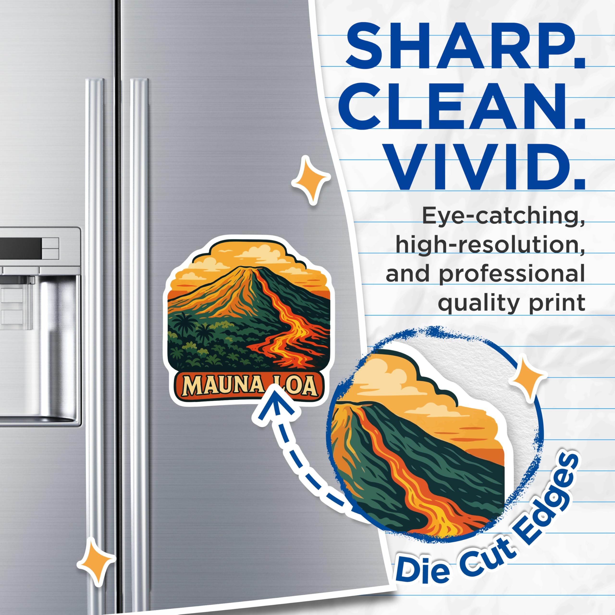 (2 Pack) Mauna Loa Magnets - Hawaiian Volcano Decor - Vibrant Lava Flow Art - Big Island Travel Souvenir - 5 Inches On Longest Side - Thick Durable Magnet - Made in USA - MAG19546