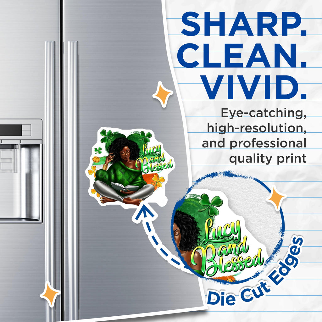 (2 Pack) Lucky Blessed Magnets - St Patricks Day Decor - Black Woman Reading - Afrocentric Magnets - 5 Inches On Longest Side - Thick Durable Magnet - Made in USA - MAG29304