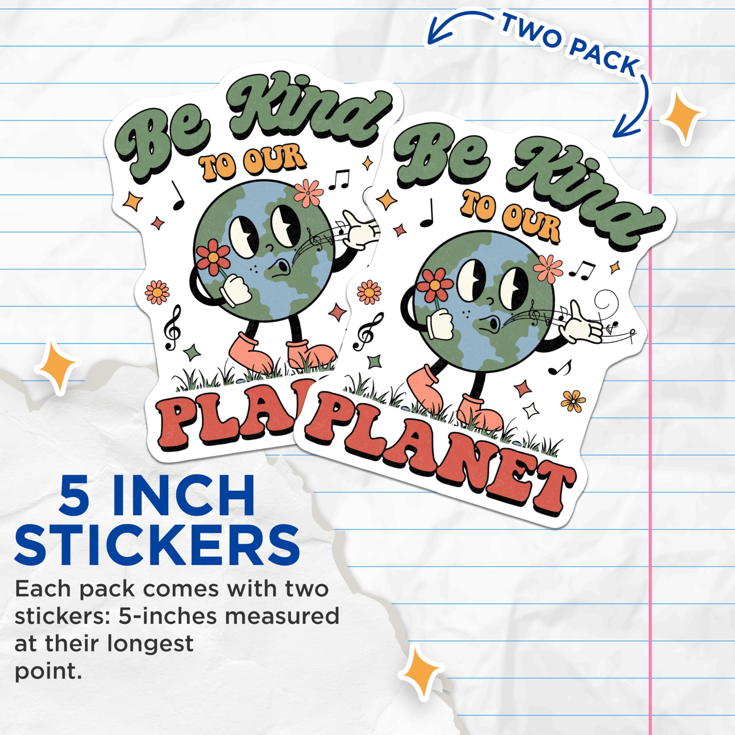(2 Pack) Be Kind to Our Planet Stickers - Earth Day - Environmental Awareness - 5" On Longest Side - Sticks to Smooth Flat Surfaces - Made in USA - BMCS8598 - Cute Eco Sticker