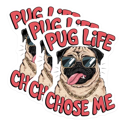 (3 Pack) Pug Life Decals - Cool Dog - Dog Chose Me - Laptop Decals - 3 Inches On Longest Side - Easy Peel & Apply - Made in USA - 3MCS7290