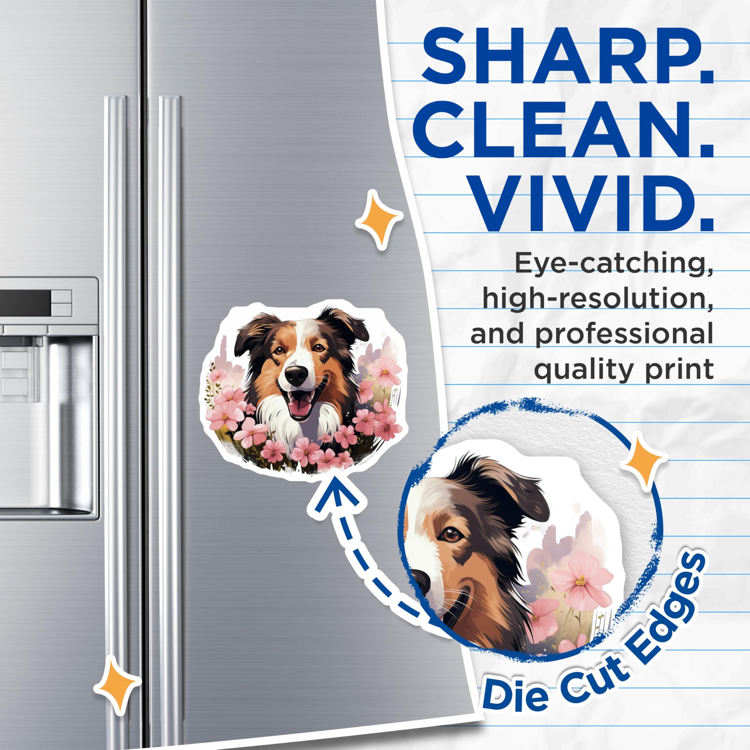 (2 Pack) Australian Shepherd Magnets - Floral Dog Fridge Decor - Happy Pet Lover Art - 5 Inches On Longest Side - Thick Durable Magnet - Made in USA - MAG29577