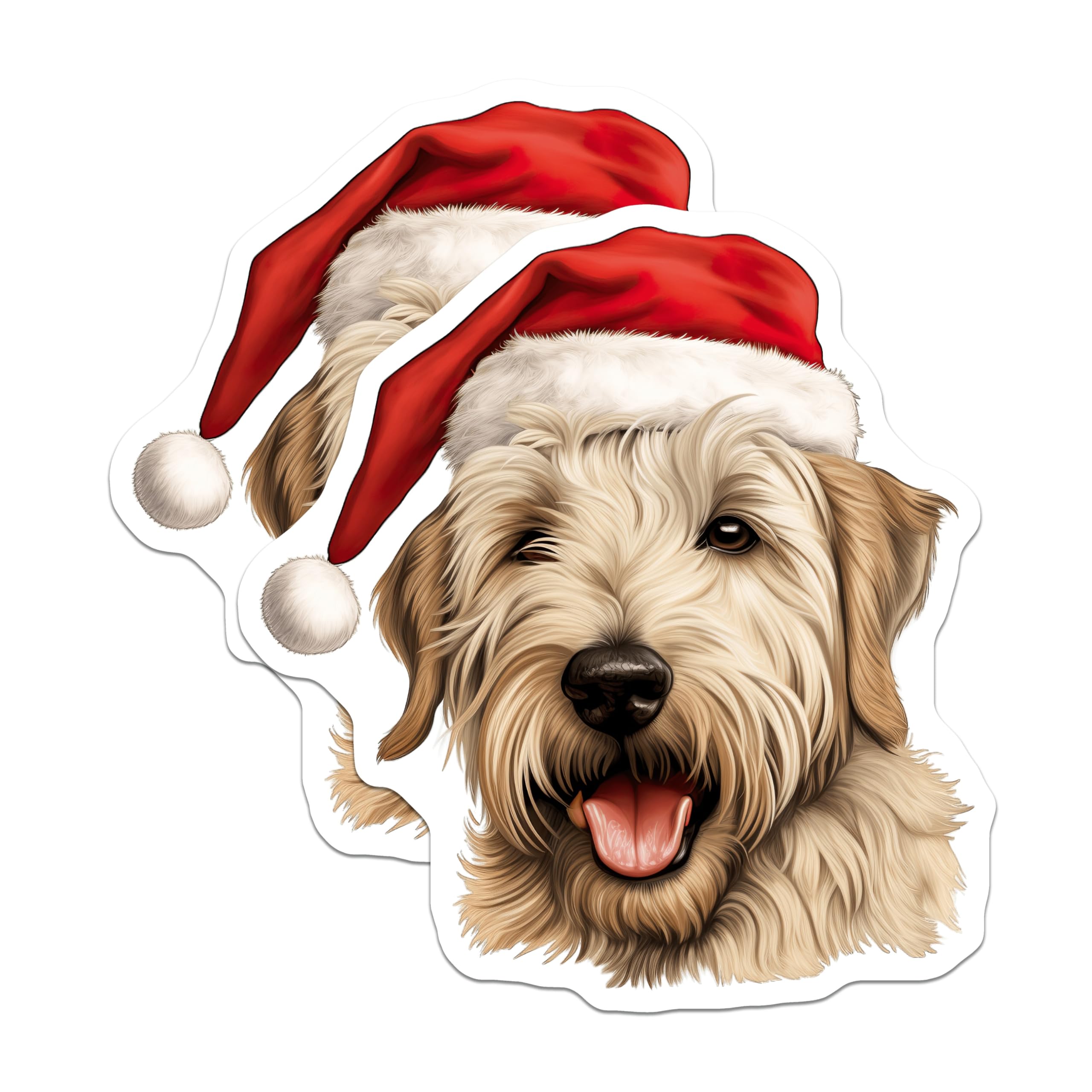 (2 Pack) Christmas Dog Magnets - Santa Hat Pet Decor - Holiday Dog Lover Gift - Festive Shaggy Pup Art - 5 Inches On Longest Side - Thick Durable Magnet - Made in USA - MAG29261