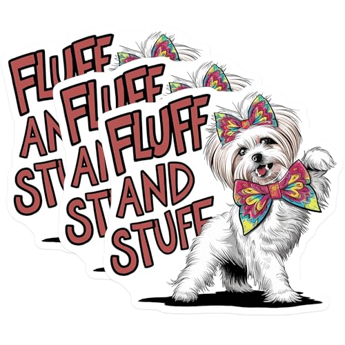 (3 Pack) Maltese Dog Decals - Fluff and Stuff - Puppy Bow Decals - 3 Inches On Longest Side - Easy Peel & Apply - Made in USA - 3MCS7283