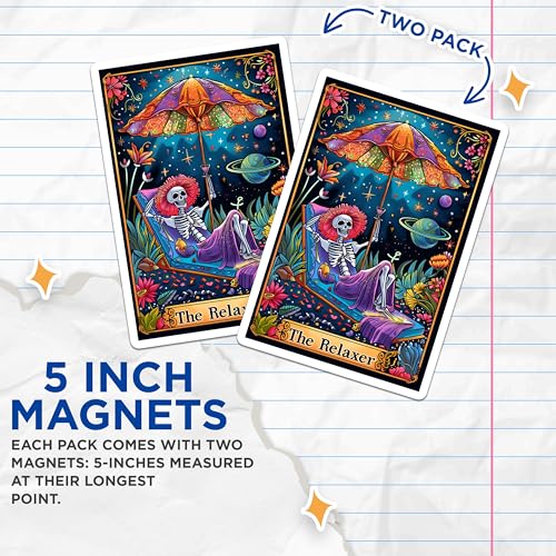 (2 Pack) Under The Stars Decor Magnet - Cosmic Vibes - Whimsical Skeleton - Chill Skeleton Art - 5" On Longest Side - Sticks to Smooth Flat Surfaces - Made in USA - MAG10017