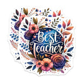 (2 Pack) Best Teacher Stickers - Floral Teacher Appreciation Stickers - Classroom Decor - Teacher Notebook Stickers - 5" On Longest Side - Sticks to Smooth Flat Surfaces - Made in USA - BMCS4414