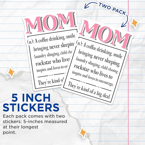 (2 Pack) Mom Definition Stickers - Inspirational Quotes - Mother's Day Decal - 5" On Longest Side - Sticks to Smooth Flat Surfaces - Made in USA - BMCS8824