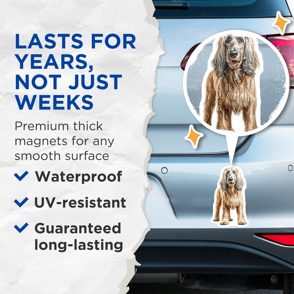 (2 Pack) Afghan Hound Dog Magnets - Long Haired Pet Art - Canine Refrigerator Decoration - 5 Inches On Longest Side - Thick Durable Magnet - Made in USA - MAG27163