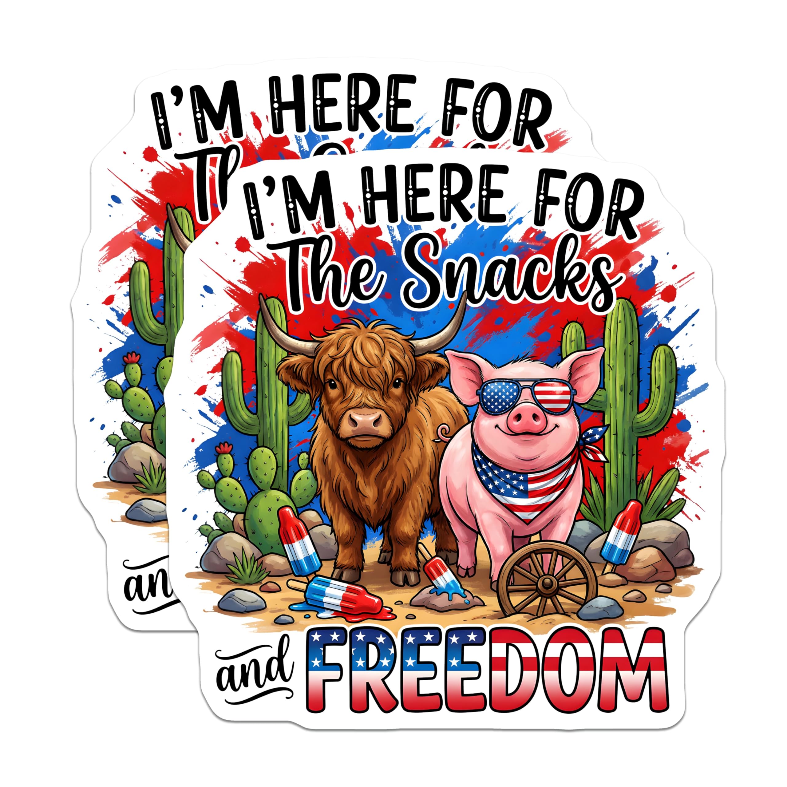(2 Pack) Patriotic Animal Magnets - Snacks Freedom Quote - 4th of July Kitchen Decor - Farmhouse Americana - 5 Inches On Longest Side - Thick Durable Magnet - Made in USA - MAG26075